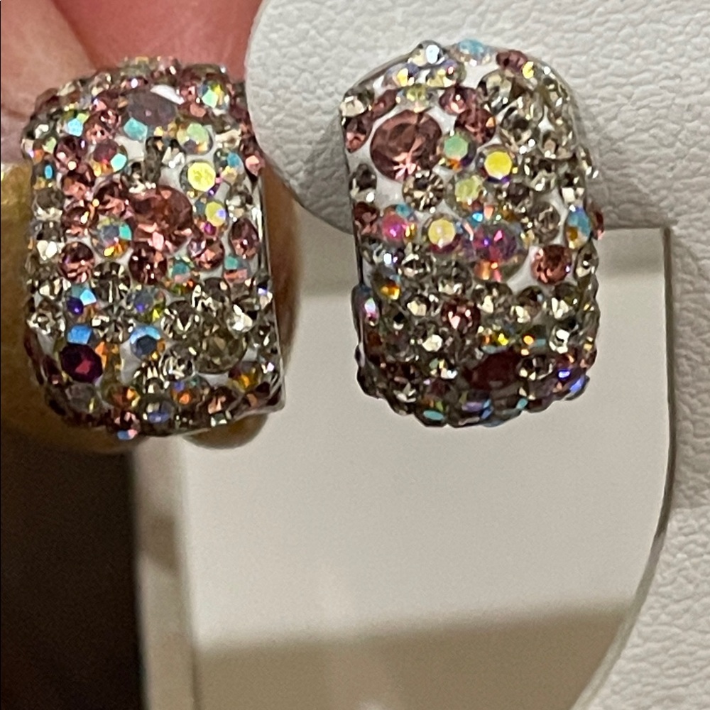 Austrian Crystal premium Silver-Plated PAVE Hoop Earrings
